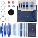 Tronisky Rundstricknadeln Set Austauschbar, 13 Paar Stricknadeln Set mit 4 Kordeln 40cm/60cm/80cm/100cm, Tasche und Zubehör, 3,0-10,0 mm Aluminium Rundstricknadeln, Stricker Geschenk, Blau