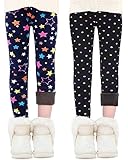 Domee Mädchen Leggings Gefüttert Thermoleggings Winter Warme Hosen 2er-Pack Sterne und Punkte 122-128 (Herstellergröße 130)