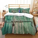 NIOYNJIS Bettwäsche Set 100% Baumwolle ist,Alte geschlossene Metalltür mit Schloss in Nahaufnahme im Retro-Stil,und allem auch für Personen mit Hautsensibilisierung empfohlen 200x228cm