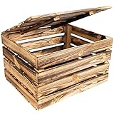 Creative Deco Große Holzkiste mit Deckel Vintage | 50x40x30 cm | Geflammt Deko Holztruhe mit Deckel | Geschenke Truhe Holzbox Kiste Perfekt als Geschenkbox Weinkiste Spielzeugkiste Aufbewahrungsbox