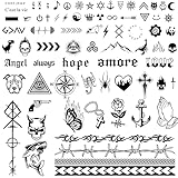 COLOFALLA 3 Blätter 90+pcs Temporäre Tattoos 2 Wochen Schriftzug Tattoos zum Aufkleben Fake Tattoos Klebetattoos Kleine Mustern Coole Motiv für Halloween Männer Frauen (A)