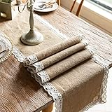 Dremisland Sackleinen Hessischer Tischläufer Jute Spitze Tischdecke Rustikale Kommode Tischwäsche Table Runner für Küche Esszimmer Bankett Party Dessert Tischdekoration