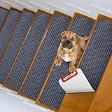 MBIGM 15er Set Stufenmatten 20 cm X 65 cm Treppenteppich Selbstklebend Sicherheit Stufenteppich für Kinder, Älteste und Haustiere, Grau
