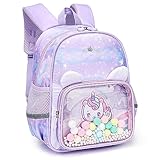 Tokeya Kinderrucksack Kinder Mädchen Klein Rucksack Kindergartenrucksack Vorschule Kleinkind Unicorn Schulrucksack mit Brustgurt Tiere Kindergarten Schultasche Schule Tasche für 2-6 Jahre Baby, Lila