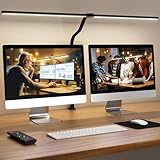 APMIEK Doppelkopf Schreibtischlampe LED Dimmbar, 24W 80CM Klemmbar Tageslichtlampe Schreibtisch Lampe, Schwanenhals Büro Tischlampe Augenschutz Arbeitsplatzleuchte Monitor Lampe, schwarz