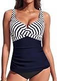 Hanna Nikole Damen Abnehmbares Brustpolster Tankini Oberteil Freizeit Tummy Control Beachwear Nur Tank Top Mit Stahlring Streifen