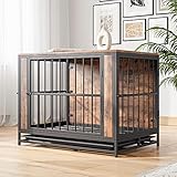 HOJINLINERO Indoor Hundekäfig Schrank:Hundebox Große/Mittlere Hunde Hundehütte Indoor mit Holz Tischoberfläche/Herausnehmbarer Bodenwanne,Hundehaus TV Schrank Tierkäfig Hundezwinger 83x56x64cm Schwarz