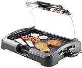 Rosenstein & Söhne Elektrogrill: XL-Tischgrill m. Glasdeckel, Keramik-beschichtete Grillplatte, 2.200 W (Elektrogrill mit Glasdeckel, Elektro Tischgrill, Keramikplatte)