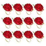 Gaqnzjx 12 StüCke Rot Rose Form Handtuch Schnalle Servietten Ring Hochzeits Feier Valentins Tag Hotel Tisch Dekoration Metall Gold Servietten Halter