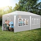 Fiqops Pavillon 3x6m Wasserdicht Stabil Partyzelt Hochwertiges PE Plane Festzelt UV-Resistent Gartenzelt 100g/m² Bierzelt mit 6 Seitenteilen Weiß