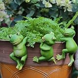 SYFUNLV 3 Stück Garten Frosch Figuren,Gartendeko hängende Frösche,Miniteich Deko Set,Wetterfeste Harz Statue,für Teichschale Miniteich Terrassenteich Zinkwannen Pflanzschale Garten Balkon