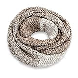 Neverless® Damen Loopschal Strickschal Schlauchschal Winterschal Grobstrick zweifarbig dunkelbeige-hellbeige