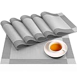 Platzsets(6er Set), Tischset Abwaschbar Grau 6er Set PVC Abgrifffeste Hitzebeständig rutschfest Platzdeckchen Schmutzabweisend und Waschbare,Platz-Matten für Küche Speisetisch