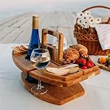 Weinglashalter Holz,Tragbarer Outdoor-Weintisch mit faltbarem,Mini-Klapptisch,Klapptisch für Außenbereich,Bierfest Wein Geschenk Idee,Tragbarer Weintisch für Garten,Kleiner Strandtisch (A)