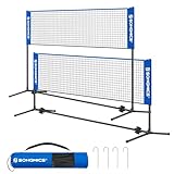 SONGMICS 3 m Badmintonnetz, Volleyballnetz, höhenverstellbare Stangen, tragbares Set für Tennis, Beach-Volleyball, für Garten, Park, Outdoor, blau SYQ300V1