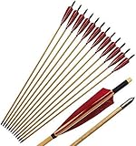 UUPA 12Pcs 33'' Wooden Arrow Pfeil aus Holz Holzpfeile Traditionelle handgemachte Pfeil Truthäen mit Federpfeilen für Bogenschießen Recurve Bogen Langbogen Jagd auf Bogenschießen