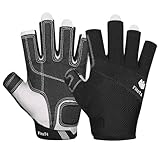 FitsT4 Sports Kajak Handschuhe 3/4-Finger gepolsterte Handfläche Mesh Rücken für Komfort Perfekt zum Segeln, Paddeln, Kanufahren, Kajakfahren, SUP Stehpaddeln,Schwarz,L