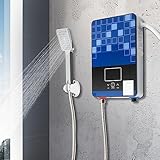 Elektrospeicher Warmwasserspeicher 220V 4500W Wandbefestigung Mini Dusche Warmwasserbereiter mit Bad Dusche Kit und Temperaturanzeige Durchlauferhitzer 30-55℃ für Küche Bad Blau