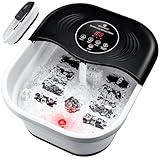 Fußsprudelbad mit Massage, Präzise Heizfunktion & Timer – Faltbare fußbad mit Sprudel und Bimsstein, fußmassagegerät mit wasser und 8 Massagerollen – Ideal zur Geschenk (Schwarz)