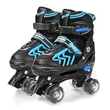 Rollschuhe für Kinder mit Leuchtenden Rädern für Mädchen und Jungen, Größen verstellbare Atmungsaktiv Quad Skates Verstellbare (Blau, S)