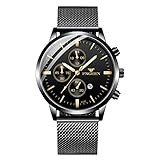 Unendlich U Herren Uhr Analog Quarzuhr Armbanduhr 30 M wasserdichte Edelstahl Mesh Armband Multifunktionszifferblättern Kalender Stoppuhr für Mann Business Uhren