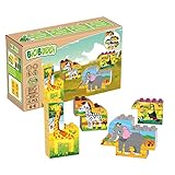 BIOBUDDI Puzzle | 8 Verschiedene Tiere: Giraffe, Elefant, Tukan, Zebra, UVM., 21 Teile, 100% kompatibel mit Lego & duplo, klimaneutral hergestellt in EU (Niederlande), 97% Bioplastik, BB-0257
