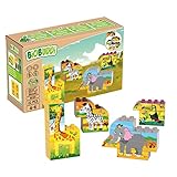 BIOBUDDI Puzzle | 8 verschiedene Tiere: Giraffe, Elefant, Tukan, Zebra, uvm., 21 Teile, 100% kompatibel mit LEGO & duplo, klimaneutral hergestellt in EU (Niederlande), 97% Bioplastik, BB-0257