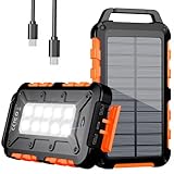 WOWMVP Solar Powerbank 26800mAh, PD15W Tragbare Solar Ladegerät USB C Externer Akku Outdoor Wasserdichtes mit LED-Licht und 3 Ausgängen für Smartphones Tablets Camping (Hellorange)