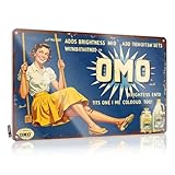 FZFN Vintage Metall-Blechschild Omo Waschmittel: Helligkeit für Ihre Kleidung! Blechschild alte Schilder Metall Vintage Trinkschilder lustig (20 x 30 cm)