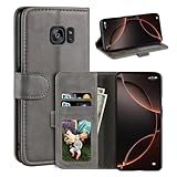 UOGNADGD Leder-Flip-Hülle Kompatibel mit Samsung Galaxy S7 Edge Geldbörsen-Hülle mit Kartenfächern, Magnetverschluss, Kickstand, RFID Stoßfest (Grau)