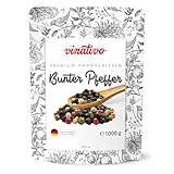 vinativo Bunter Pfeffer – ganz – 1kg – Premium Qualität – Pfefferkörner von schwarzem, weißem, grünem Pfeffer und rote Beeren – für die Mühle geeignet