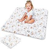 Krabbeldecke für Baby 100x100 cm - weiche Kinder Babymatte Spieldecke Playmat und Laufgittereinlage dicke Bodenmatratze große Krabbelmatte für Kinderzimmer Hirsch Hellgrau