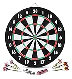 Stagecaptain DBP-1810 Bullseye Papier-Dartscheibe mit Pfeilen - Einsteiger Steeldartscheibe aus Paper Board - Dartboard zweiseitig bespielbar - Dart Scheibe mit 6 Dartpfeilen und 4 Sets Flights