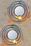 Novaliv 2X Wandkerzenhalter mit Glas und Spiegel Metal 20,2 x 8,3 x 21,5 cm Schwarz Kerzenhalter Wand Teelichterhalter Deko Wohnzimmer Dekoration Wanddeko Vintage Deko Teelicht Wandhalter