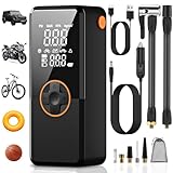 Elektrische Luftpumpe, Luftpumpe Elektrisch mit 10000mAh Akku, 150PSI Tragbar Mini Kompressor mit Manometer, Fahrradpumpe Elektrisch mit Digital LCD Bildschirm für Fahrräder, Motorräder, Auto & Bälle