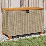 Homgoday Gartentruhe Gartenbox mit Stauraum Sitztruhe Sitzbank Kissenbox Auflagenbox Aufbewahrungsbox Kissentruhe Auflagentruhe Aufbewahrungsschrank Beige 80x40x48 cm Poly Rattan Akazienholz