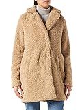 Noisy May Damen Langer Kunstfell Mantel | Warme Teddy Winter Jacke | Lamm Plüsch Parka ohne Kapuze NMGABI, Farben:Beige, Größe:34