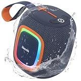 RIENOK Bluetooth Lautsprecher Klein mit Licht FM Radio Bluetooth 5.3 Musikbox Kabellos Bass Box mit 15 Stunden Spielzeit Stereo Tragbar Wasserdicht TF Karte USB Stick Marine