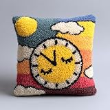 Kitquiver Knüpfhaken Kissen Kits Für Kinder,Uhr Diy Knüpfteppich Zum Selber Knüpf-Sets Kissenbezug Teppich Stickerei Set,Latch Hook Kits 43X43Cm