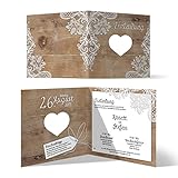 Kartenmachen.de Individuelle Lasergeschnittene Hochzeit Einladungskarten ab 10 Stück einfach selbst gestalten Hochzeitskarten Hochzeitseinladungen - Rustikal mit weißer Spitze