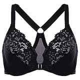 DELIMIRA Damen Vorderverschluss BH Große Brüste Starker Halt mit Bügel Spitzen BHS Vollständige Abdeckung Schwarz 90D