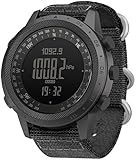 Militär Uhr für Herren mit Kompass Schrittzähler Höhenmesser Barometer Digitale Sportuhr 5ATM Wasserdicht Nylon Armbanduhren Schwarz