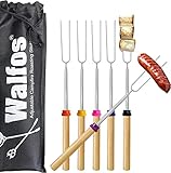 Walfos® Teleskop Grillspieße Edelstahl Marshmallow (6-teiliges Set), Stockbrot Stöcke Roasting Sticks Schaschlikspieße, Lagerfeuerspieße, Grillstab, Grillbesteck Set für Camping Grill