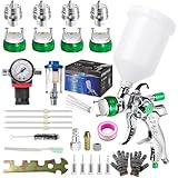 HVLP Lackierpistole Kit mit 4 Düsen,Spritzpistole Lackierpistole Kit mit 1,4mm & 1,7mm & 2,0mm & 2,5mm Düsen,Farbsprühsystem Spraypistole für Zäune Decken Wandmalerei Luftspritzpistole