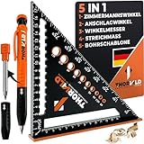 5-in-1 Zimmermannswinkel Winkelmesser Anschlagwinkel - Inkl. Tieflochmarker - Aluminiumwinkel mit 180 mm Schenkellänge zum präzisen Anreißen & Zeichnen/Multifunktional Weihnachtsgeschenke für männer