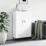 Moderner weißer schmaler Aufbewahrungsschrank, Sideboard, Servierschrank mit 2 Türen und Schublade für Wohnzimmer oder Schlafzimmer, 115 cm hoch