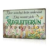 Putuo Decor Lustiges Gartenschild, Hier wächst kein Unkraut, das nennt sich Begleitgrün – Metall-Wandkunst für Gartenliebhaber