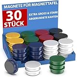 REORDA® Starke Magnete für Magnettafel - 30x für Whiteboard, Pinnwand, Kühlschrank & Tafel - Rund, Bunt, Stark Haftend