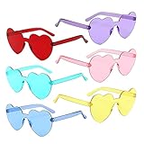 JXJXJX Herzförmige Brille, 6 Paar rahmenlose herzförmige Sonnenbrille, lustige Sonnenbrille, Partybrille, lustige Sonnenbrille, Urlaubszubehör, geeignet für Erwachsene und Kinder