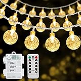 RJEDL Lichterkette Außen Batteriebetrieben, 12M 100LED Kugel Lichterkette mit 8 Modi IP67 Wasserdichte Fernbedienung Globe Lichterketten für Balkon Party Innen Outdoor Garten Deko